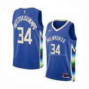 Maillot Milwaukee Bucks Giannis Antetokounmpo NO 34 Ville 2022-23 Bleu