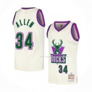 Maillot Milwaukee Bucks Ray Allen NO 34 Mitchell & Ness Chainstitch Creme