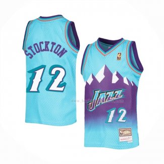 Maillot Utah Jazz John Stockton NO 12 Mitchell & Ness 1996-97 Bleu