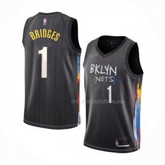 Maillot Brooklyn Nets Mikal Bridges NO 1 Ville 2022-23 Noir