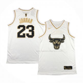 Maillot Golden Edition Chicago Bulls Michael Jordan NO 23 Blanc