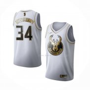 Maillot Golden Edition Milwaukee Bucks Giannis Antetokounmpo NO 34 Blanc