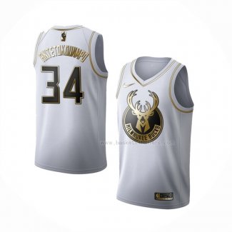 Maillot Golden Edition Milwaukee Bucks Giannis Antetokounmpo NO 34 Blanc