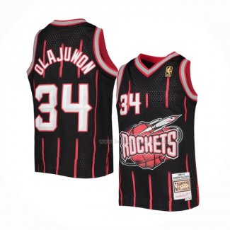 Maillot Houston Rockets Hakeem Olajuwon NO 34 Mitchell & Ness 1996-97 Noir