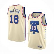 Maillot Philadelphia 76ers Shake Milton NO 18 Earned 2020-21 Creme