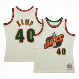 Maillot Seattle Supersonics Shawn Kemp NO 40 Mitchell & Ness Chainstitch Creme