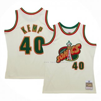 Maillot Seattle Supersonics Shawn Kemp NO 40 Mitchell & Ness Chainstitch Creme