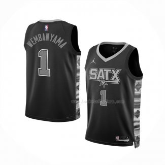 Maillot Enfant San Antonio Spurs Victor Wembanyama NO 1 Statement 2022-23 Noir