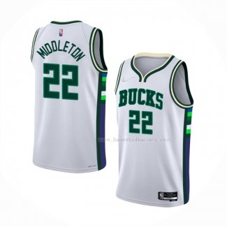 Maillot Milwaukee Bucks Khris Middleton NO 22 Ville 2021-22 Blanc