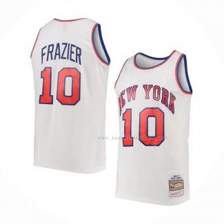 Maillot New York Knicks Walt Frazier NO 10 Mitchell & Ness Blanc