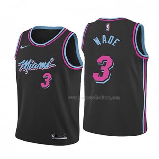 Maillot Enfant Miami Heat Dwyane Wade NO 3 Ville 2018-19 Noir