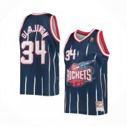 Maillot Houston Rockets Hakeem Olajuwon NO 34 Mitchell & Ness Bleu