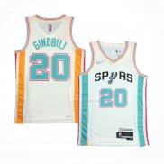 Maillot San Antonio Spurs Manu Ginobili NO 20 Ville 2021-22 Blanc