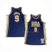 Maillot USA 1992 Michael Jordan NO 9 Bleu Or