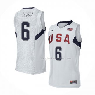 Maillot USA 2008 LeBron James NO 6 Blanc