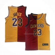 Maillot Cleveland Cavaliers Los Angeles Lakers LeBron James NO 23 Split Rouge Jaune