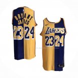 Maillot Los Angeles Lakers Kobe Bryant LeBron James NO 24 23 Split Jaune Volet