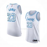 Maillot Los Angeles Lakers LeBron James NO 23 Ville Authentique 2020-21 Blanc