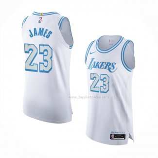 Maillot Los Angeles Lakers LeBron James NO 23 Ville Authentique 2020-21 Blanc