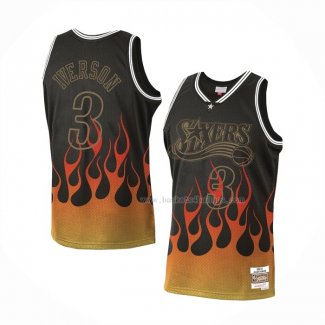 Maillot Philadelphia 76ers Allen Iverson NO 3 Flames Noir