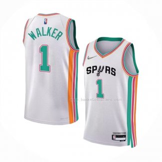 Maillot San Antonio Spurs Lonnie Walker NO 1 Ville 2021-22 Blanc