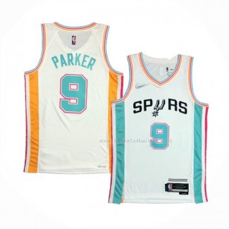 Maillot San Antonio Spurs Tony Parker NO 9 Ville 2021-22 Blanc